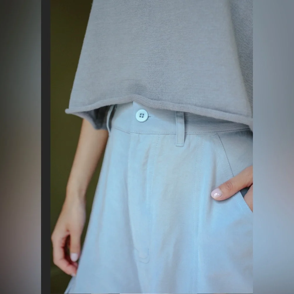 Sister Katie -Women's The Jen Cargo Light Dusty Blue Wide-Leg Pants high waist S